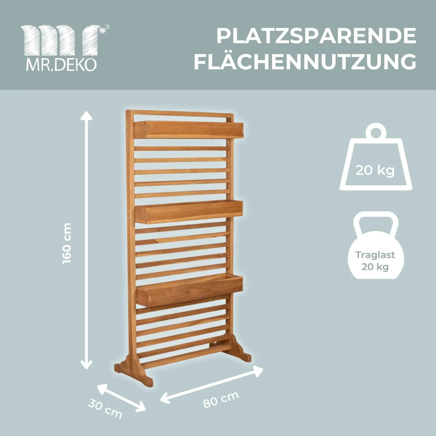 MR.DEKO Holmer Sichtschutz-Pflanzspalier Teak 80x160 cm