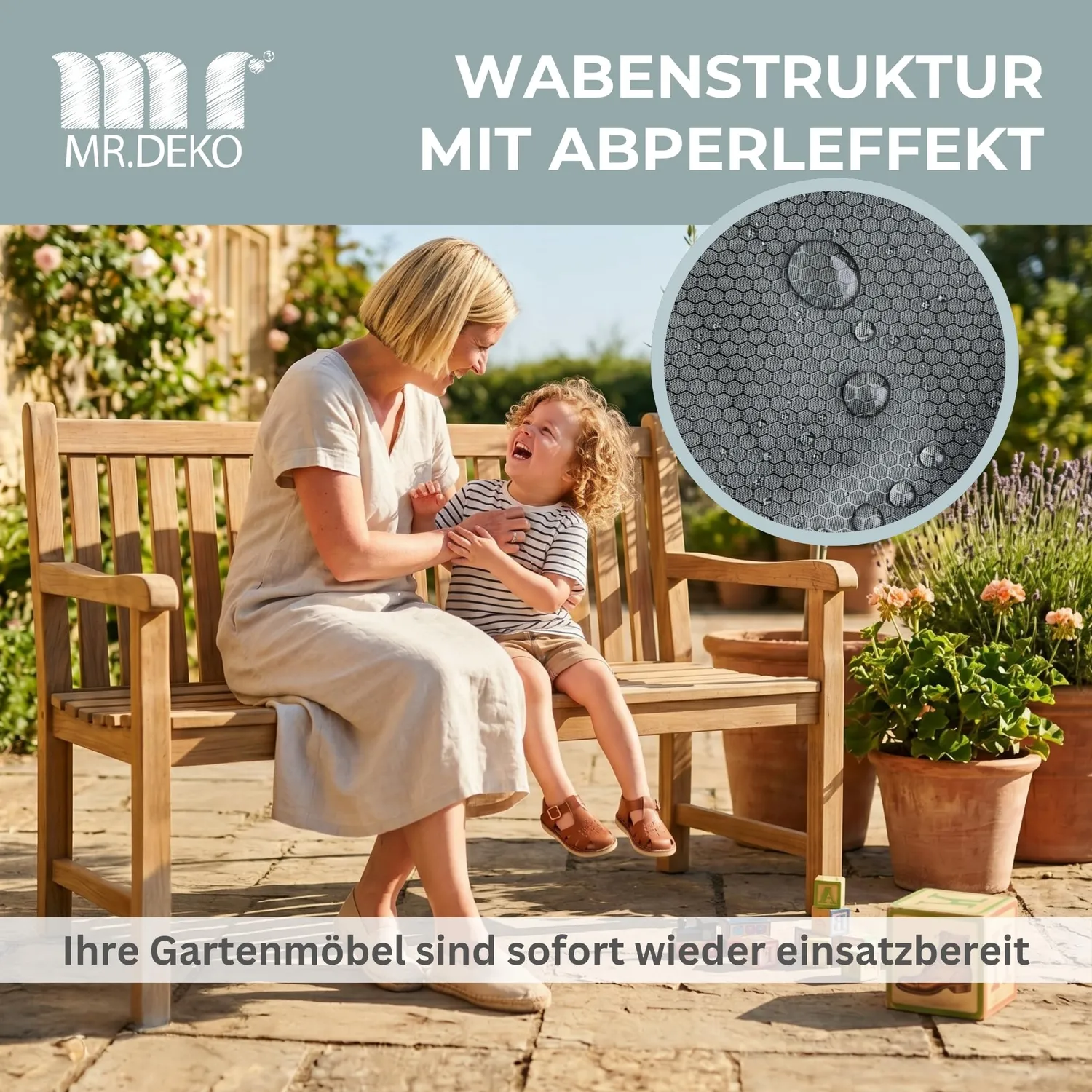 MR.DEKO Aero Protect Schutzhülle Gartenbank 130 cm Dunkelgrau