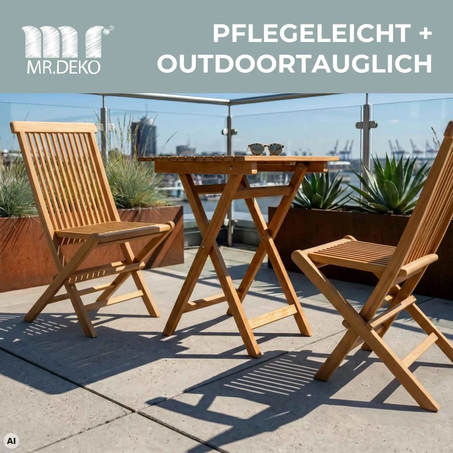 MR.DEKO Langton Klappstuhl Teak Gartenstuhl natur wetterfest