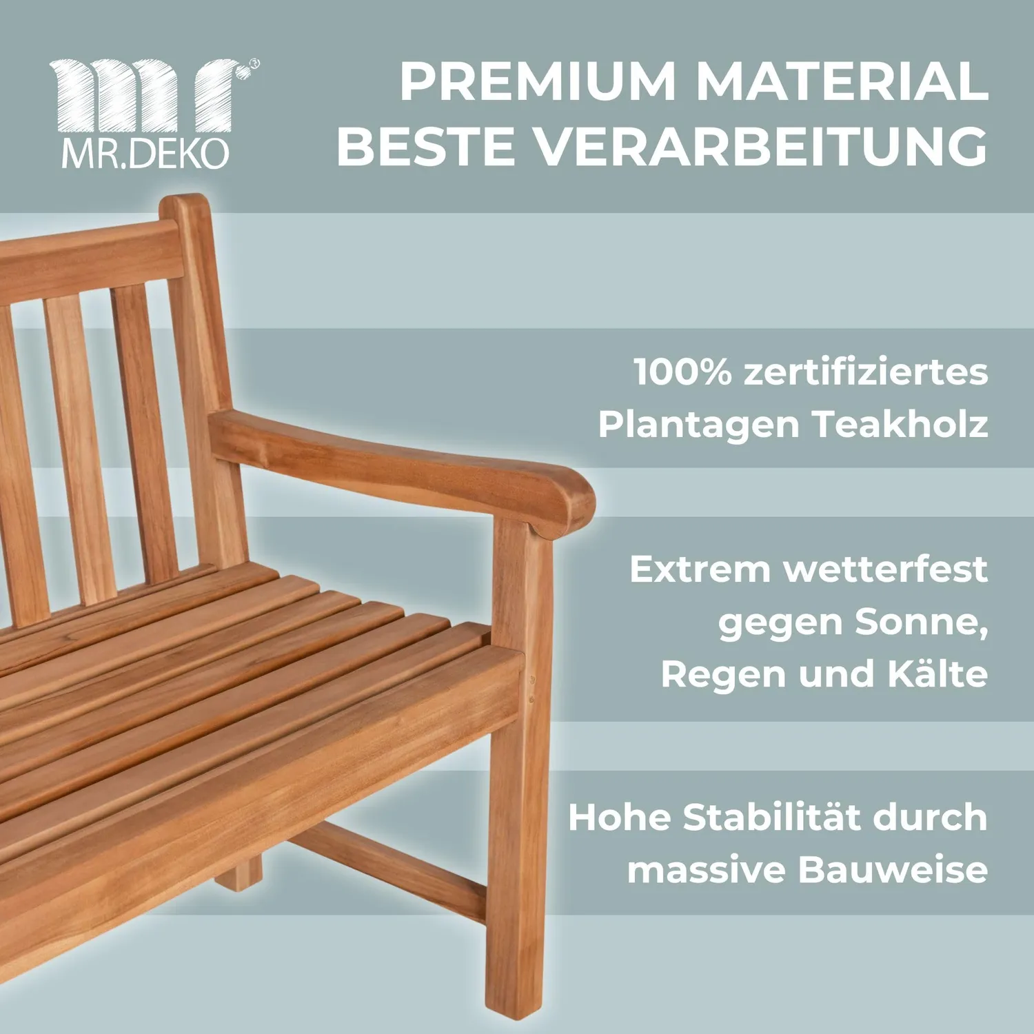 MR.DEKO Gartenbank Motiv Home Teakholz 120 cm 2-Sitzer