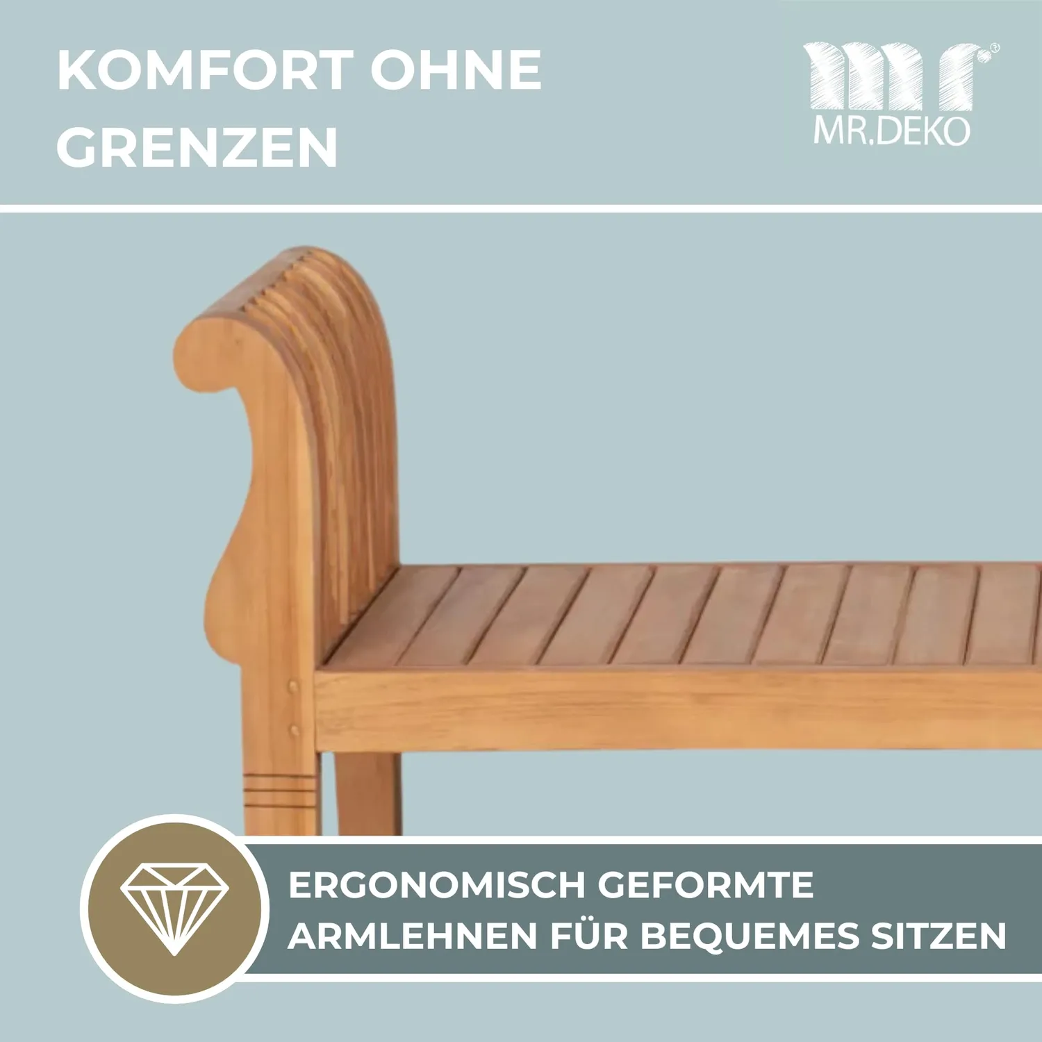 MR.DEKO Wigan Gartenbank 2-Sitzer 130 cm Teak wetterfest