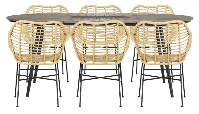 Envy Gartenmöbel-Set 6 Pers. Tisch 195 cm Bambusoptik Braun