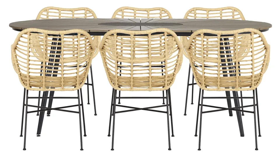 Envy Gartenmöbel-Set 6 Pers. Tisch 195 cm Bambusoptik Braun
