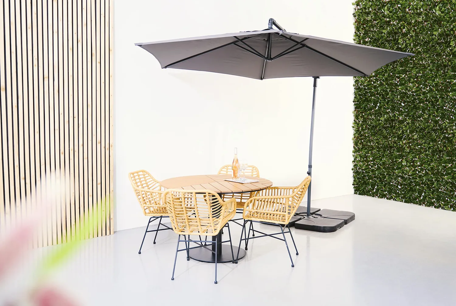 Envy Gartenmöbel-Set für 4 Personen Gartentisch Polywood Teak-Look Bambusoptik