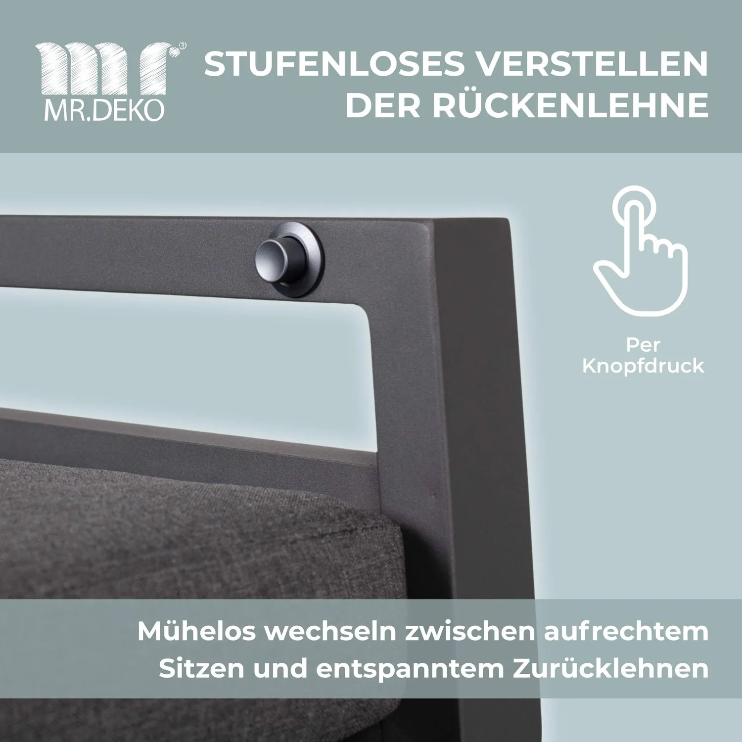 MR.DEKO Merida Relaxsessel Aluminium Textilene Anthrazit mit Kissen