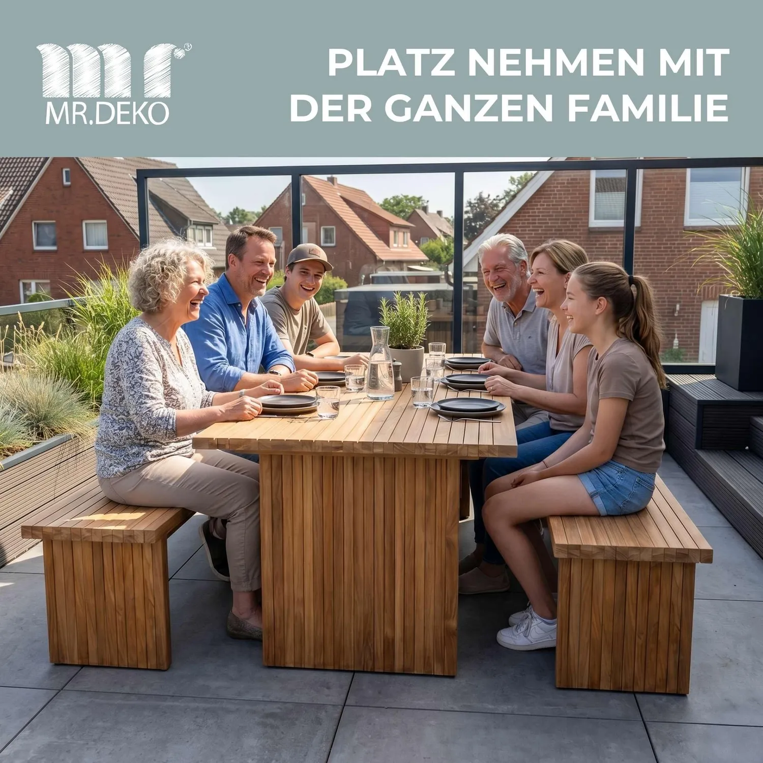 MR.DEKO Ashford Gartenmöbel-Set Bierzeltgarnitur Teakholz 180 cm
