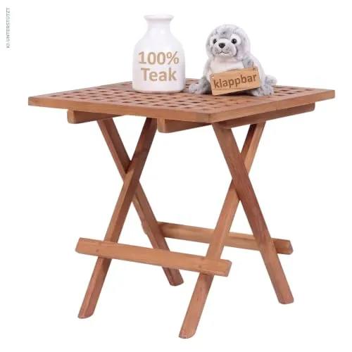 MR.DEKO Devon Beistelltisch klappbar Teak 50 × 50 cm wetterfest