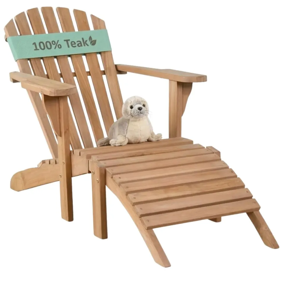 MR.DEKO Montreal Adirondack Sessel Teakholz mit Fußteil wetterfest