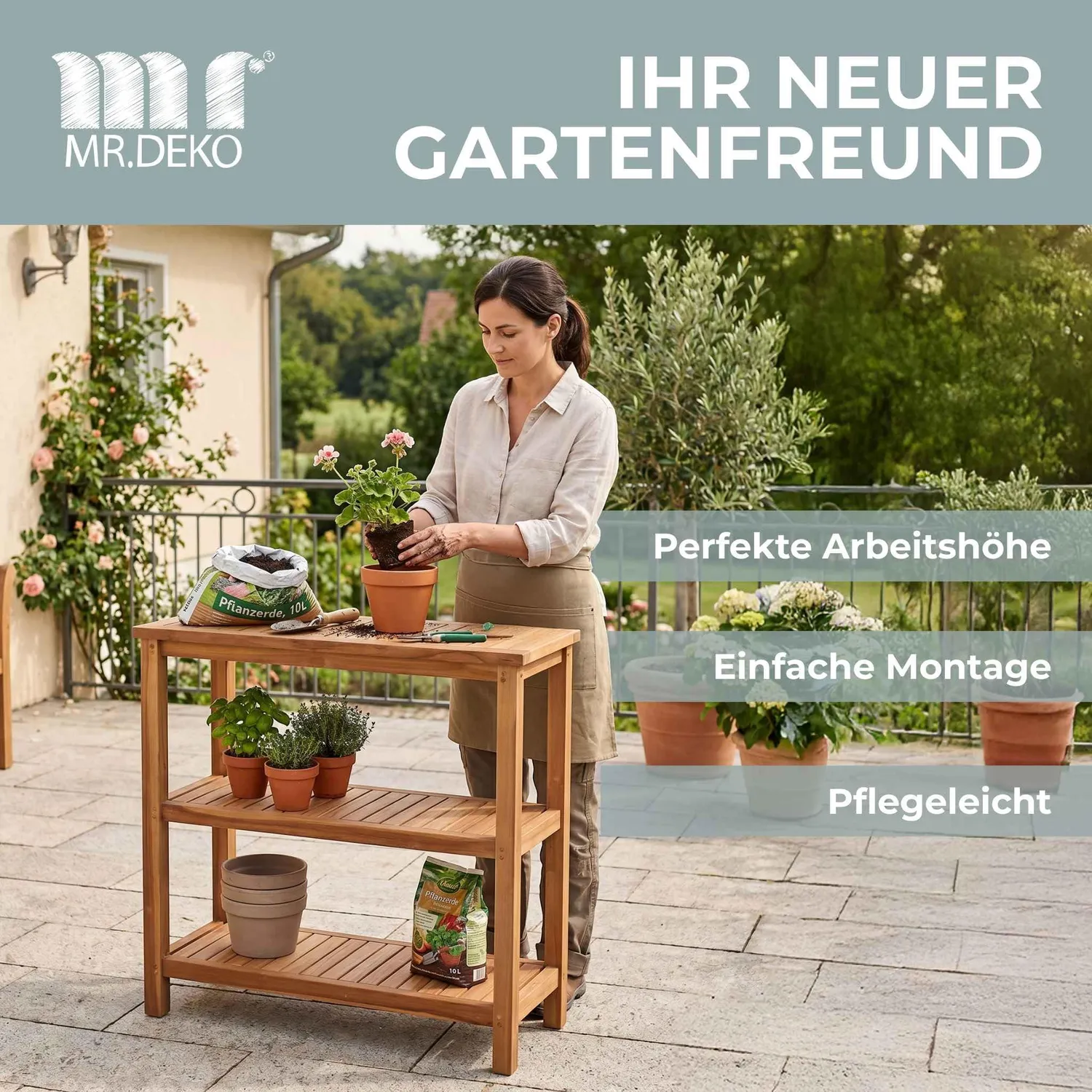 MR.DEKO Filton Pflanztisch Teak 100x110x40cm