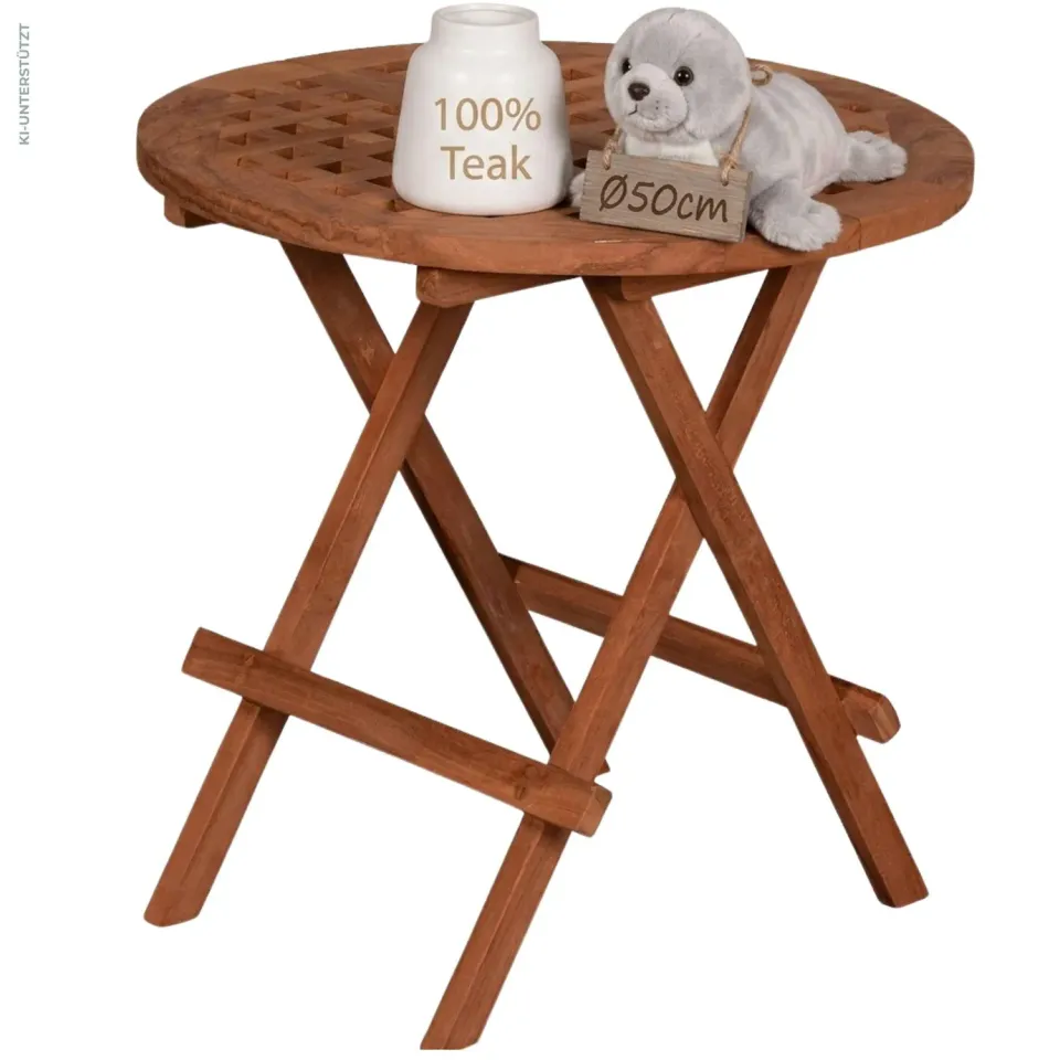 MR.DEKO Dorset Beistelltisch klappbar Teak Ø 50 cm wetterfest