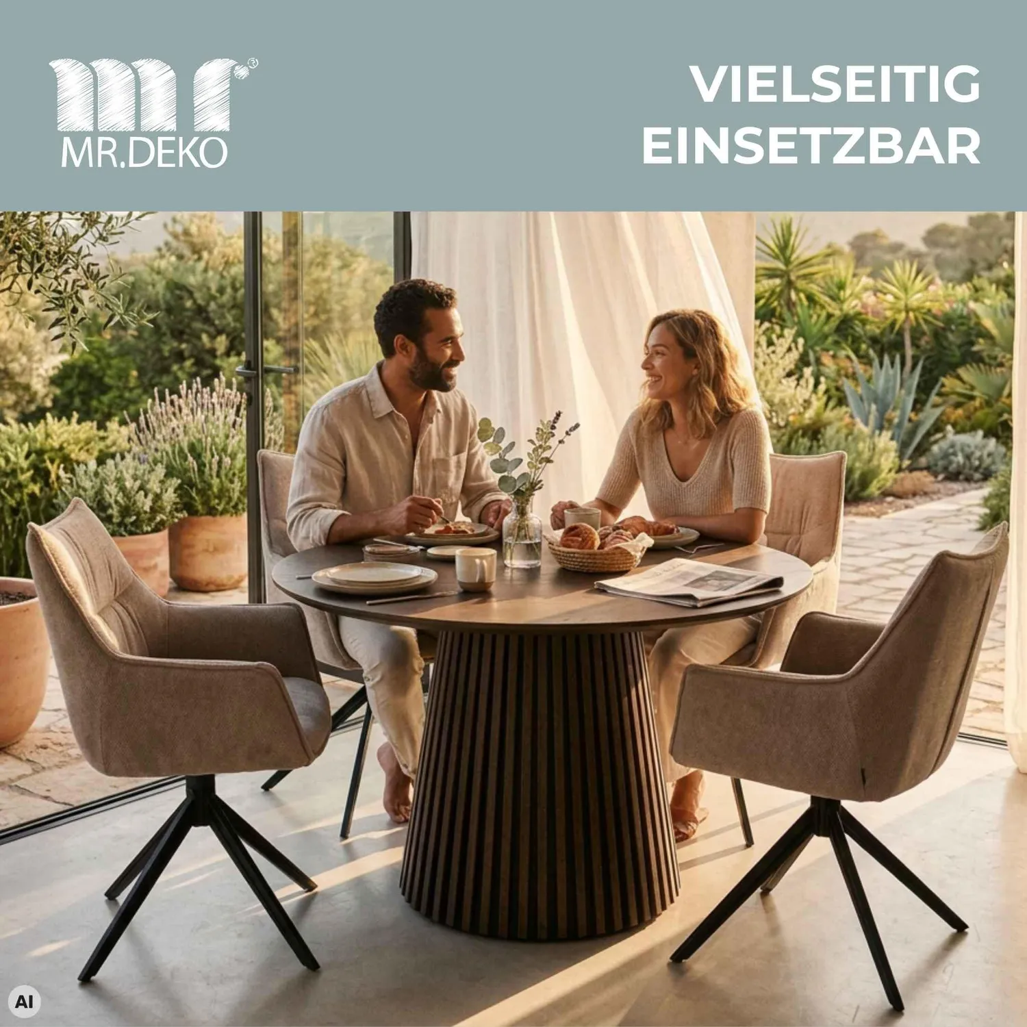 MR.DEKO Barletta Ausziehbarer Esstisch 120/210 cm Braun Eiche