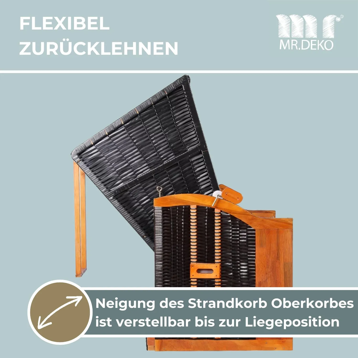 MR.DEKO Ostsee 2-Sitzer Strandkorb Anthrazit Volllieger