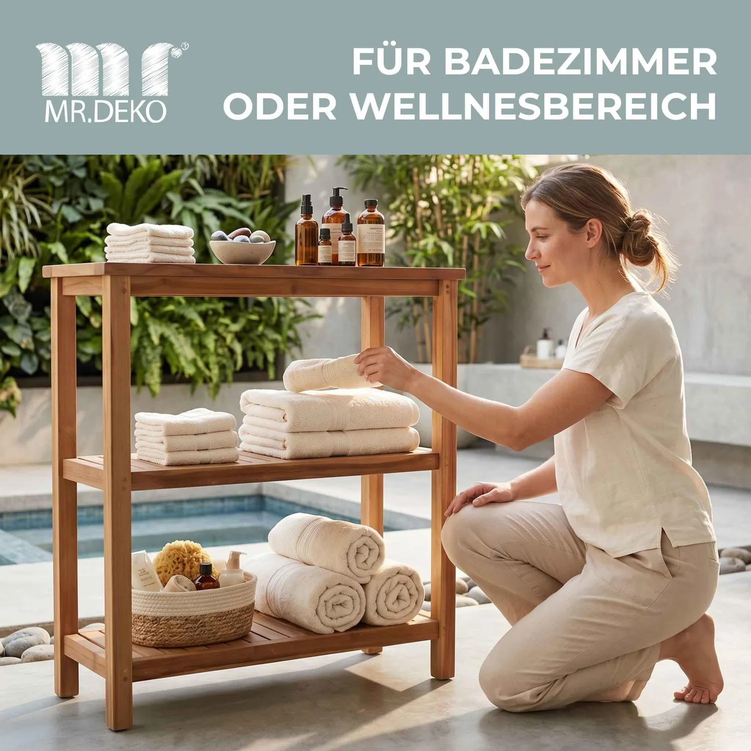 MR.DEKO Filton Pflanztisch Teak 100x110x40cm