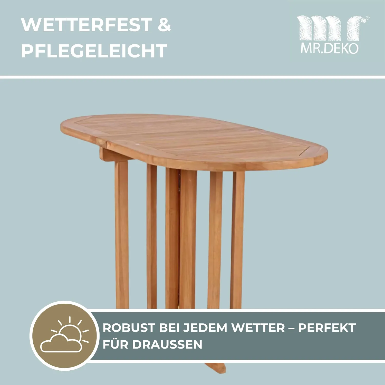 MR.DEKO Balcony Klapptisch 120 cm Teakholz oval