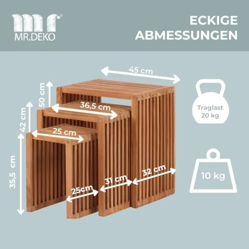 MR.DEKO Beistelltische 3er-Set Satztische Teak wetterfest