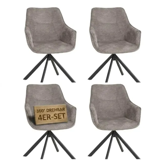 MR.DEKO San Carlo Diningsessel 4er-Set Drehbar Stoff