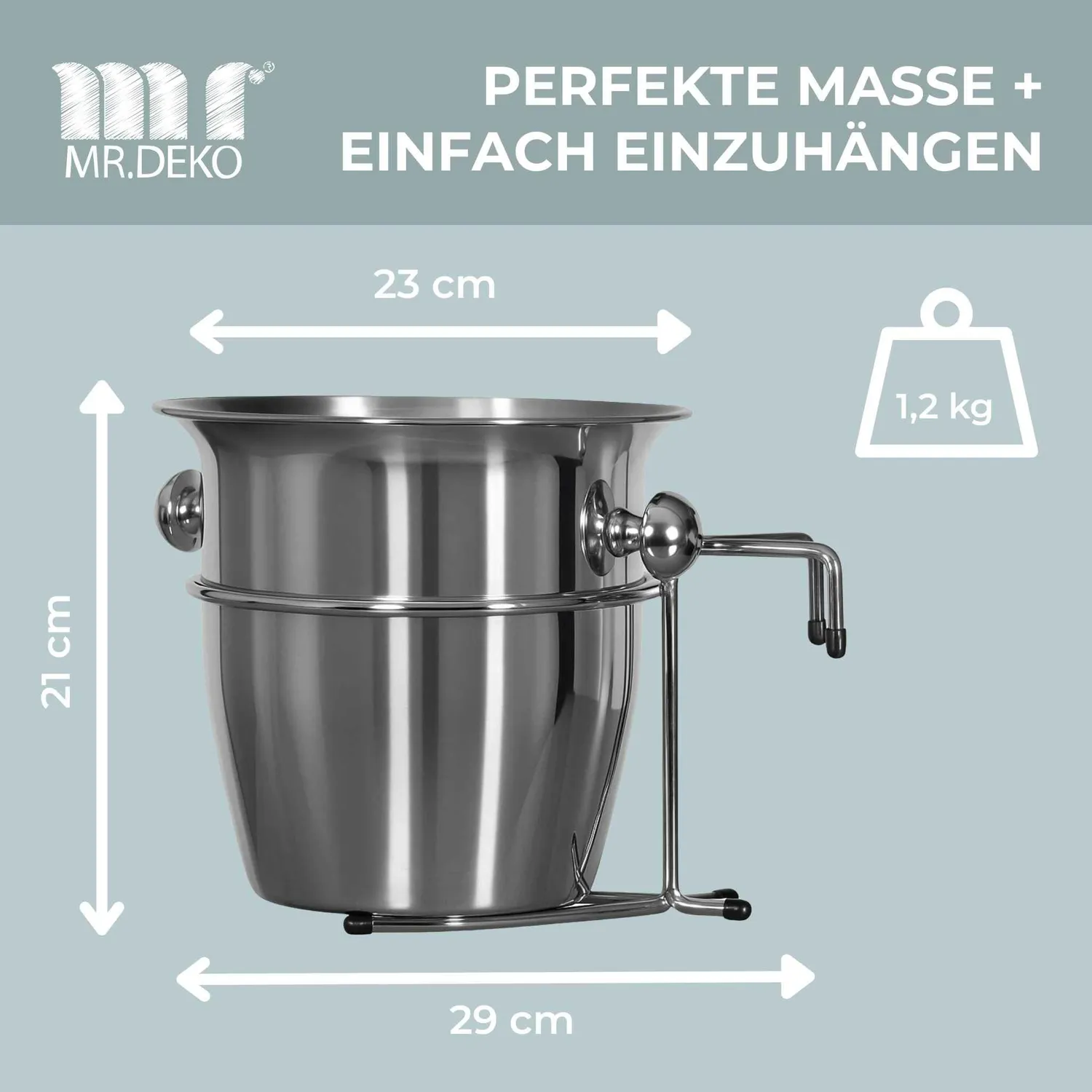 MR.DEKO Strandkorb-Zubehör Sektkühler Halterung Edelstahl