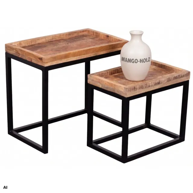 MR.DEKO Lecce Couchtisch 2er Set Mangoholz Natur eckig