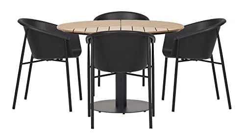 Envy Gartenmöbel-Set für 4 Personen Gartentisch Polywood Teak-Look schwarze Stühle