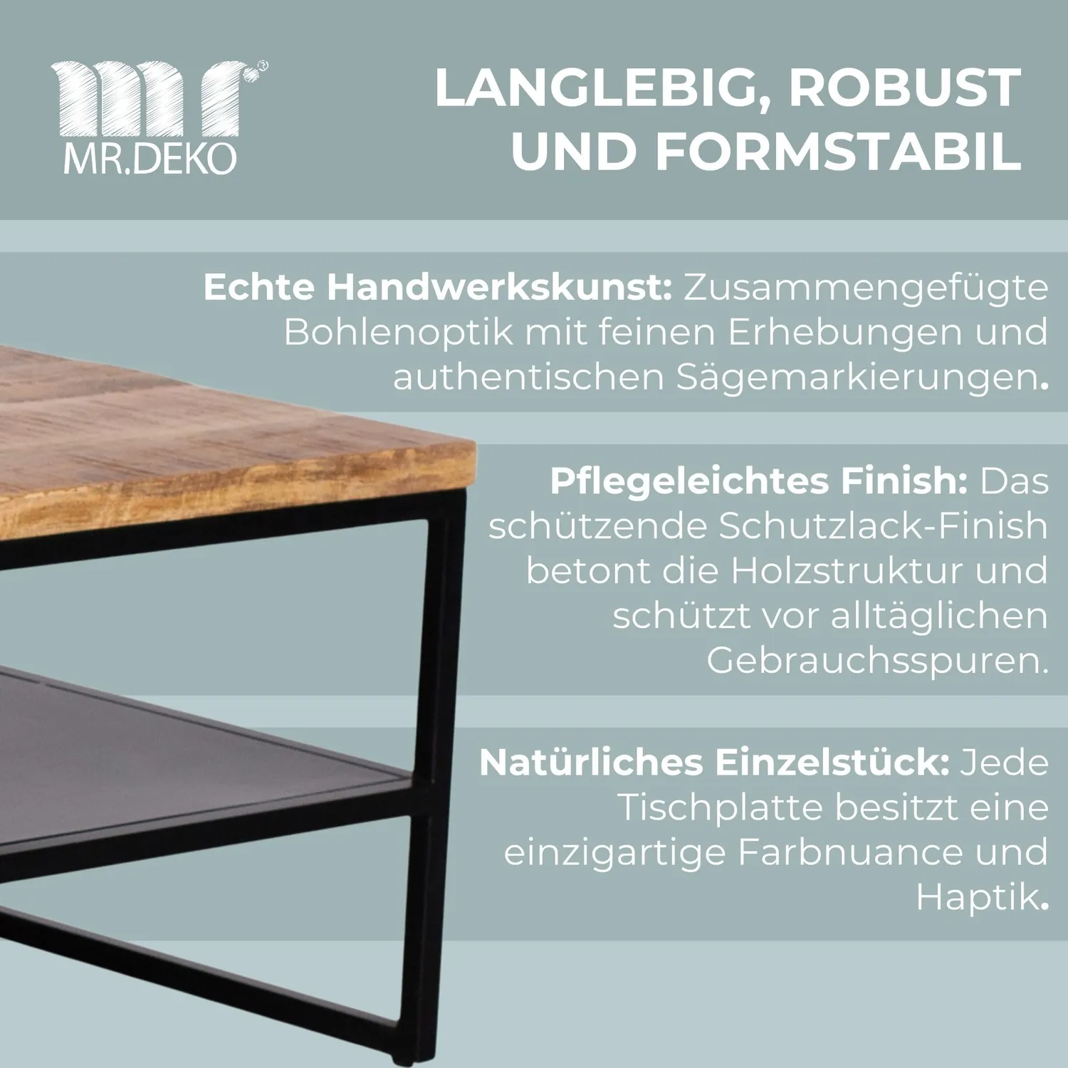 MR.DEKO Sicilia Couchtisch 110x60 cm Natur mit Ablage