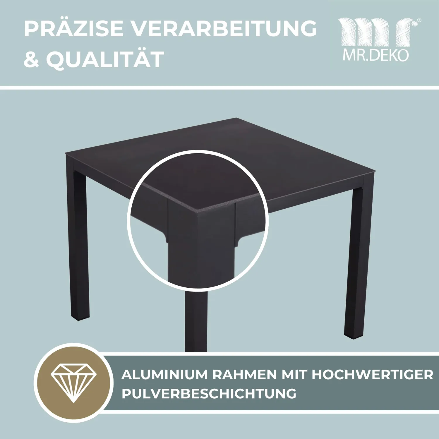 MR.DEKO Tarifa Gartentisch 90x90 Dark Grey