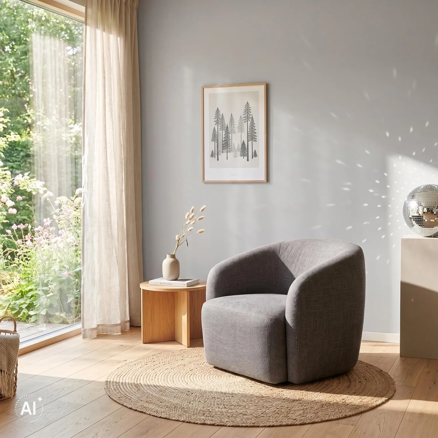 MR.DEKO Loconia Loungesessel Grau Drehbar 360° Stoff