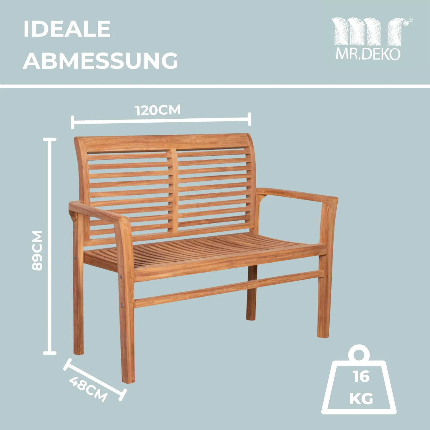 MR.DEKO Derby Gartenbank 120 cm Teakholz 2-Sitzer wetterfest