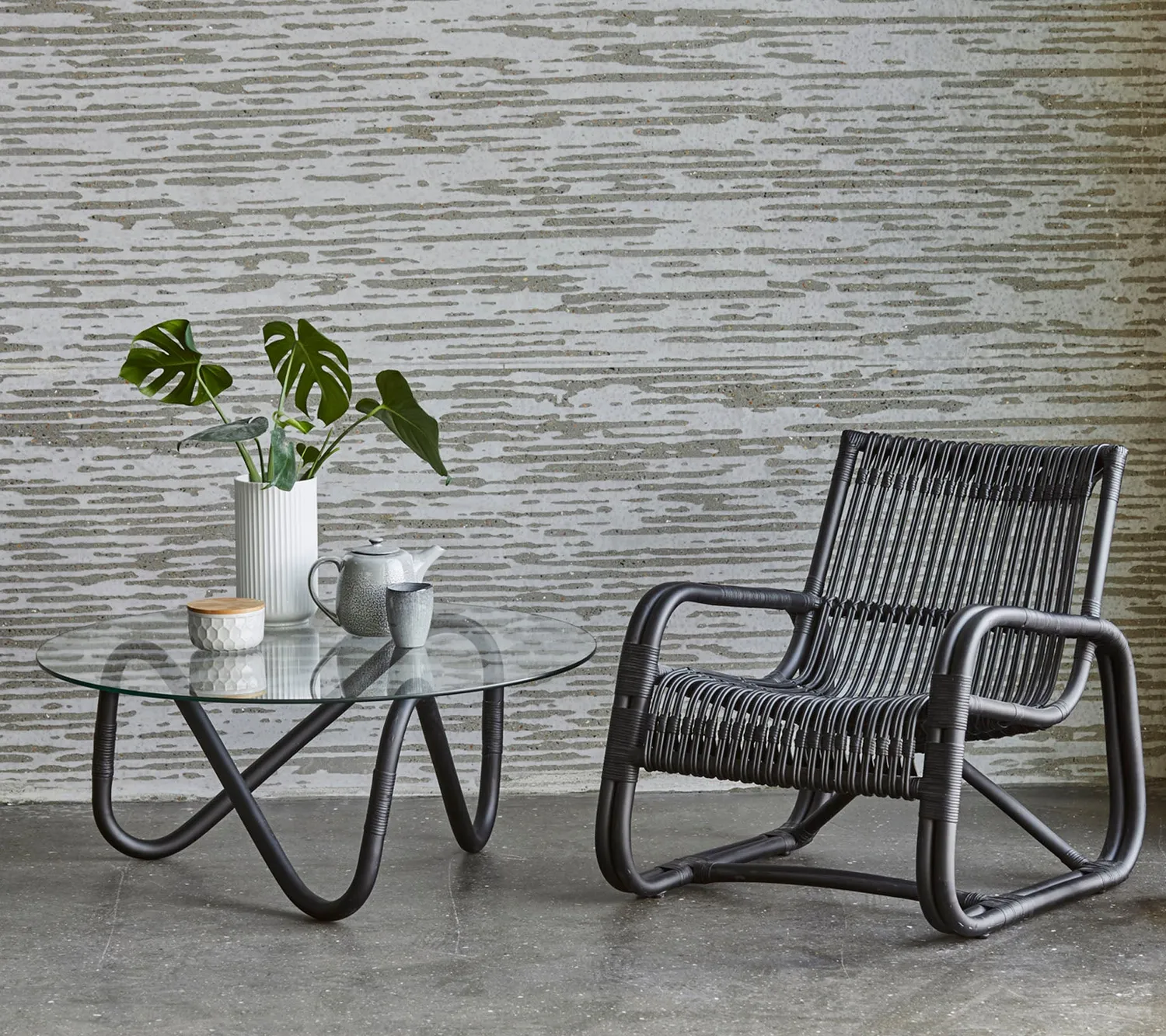 Cane-line Wave Couchtisch schwarz Rattan Glas