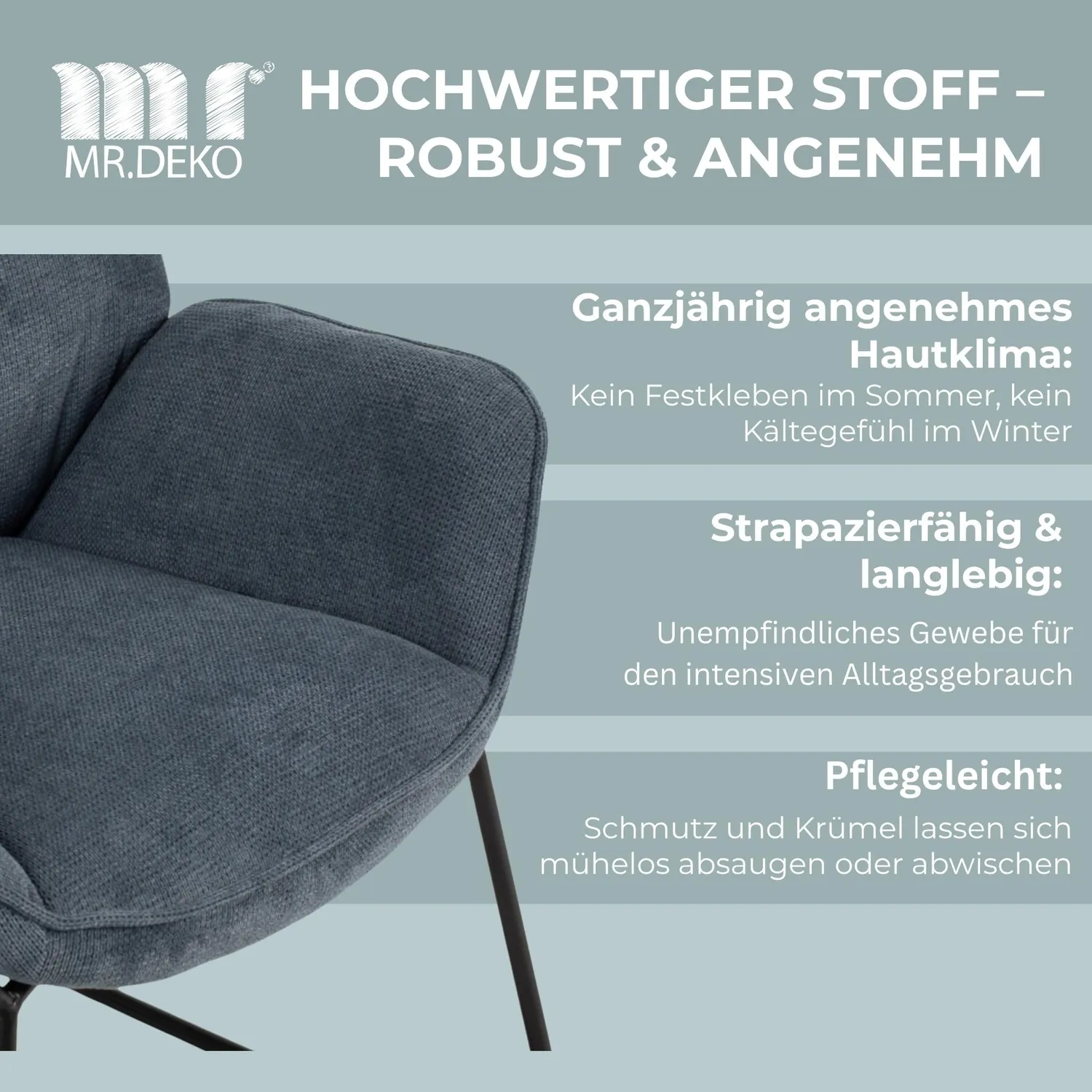 MR.DEKO Aliano Loungesessel Blau Stoff 73cm 125kg
