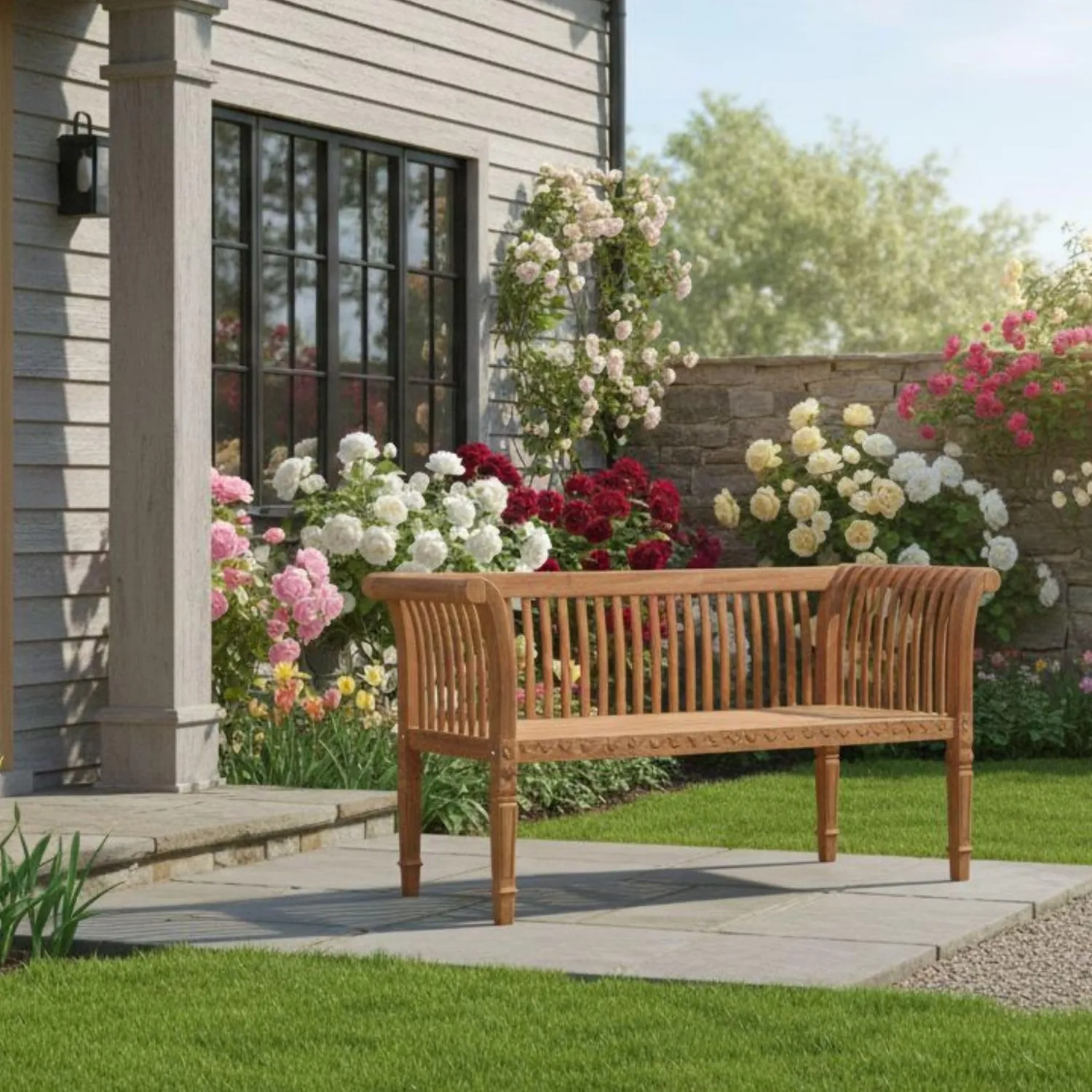 MR.DEKO Newport Gartenbank 2-Sitzer aus Teakholz naturbelassen