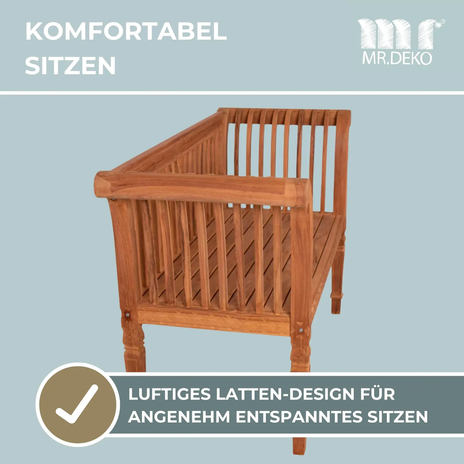 MR.DEKO Newport Gartenbank 2-Sitzer aus Teakholz naturbelassen