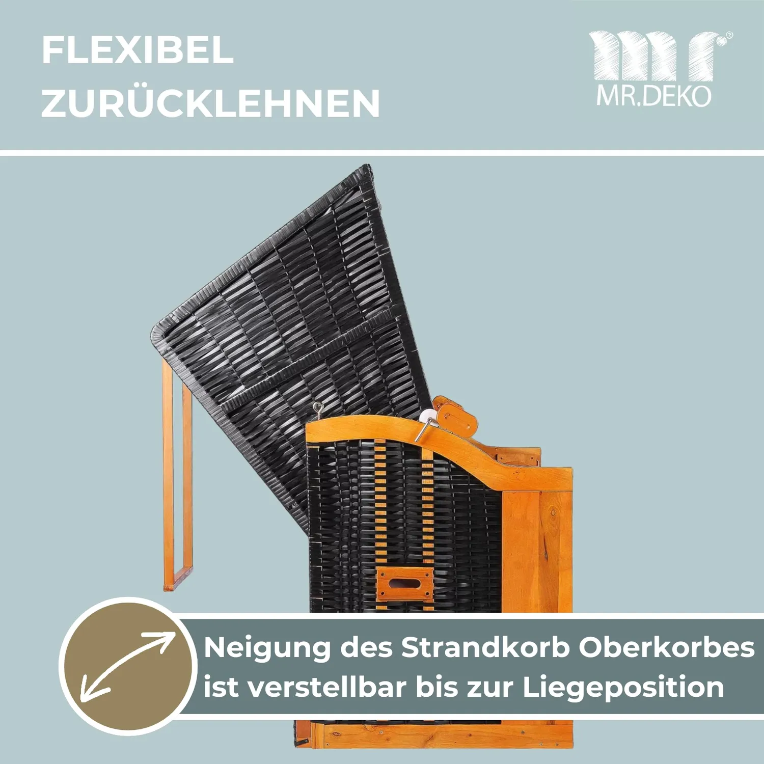 MR.DEKO Ostsee XXL Strandkorb 3-Sitzer Volllieger Dessin Grau Kariert