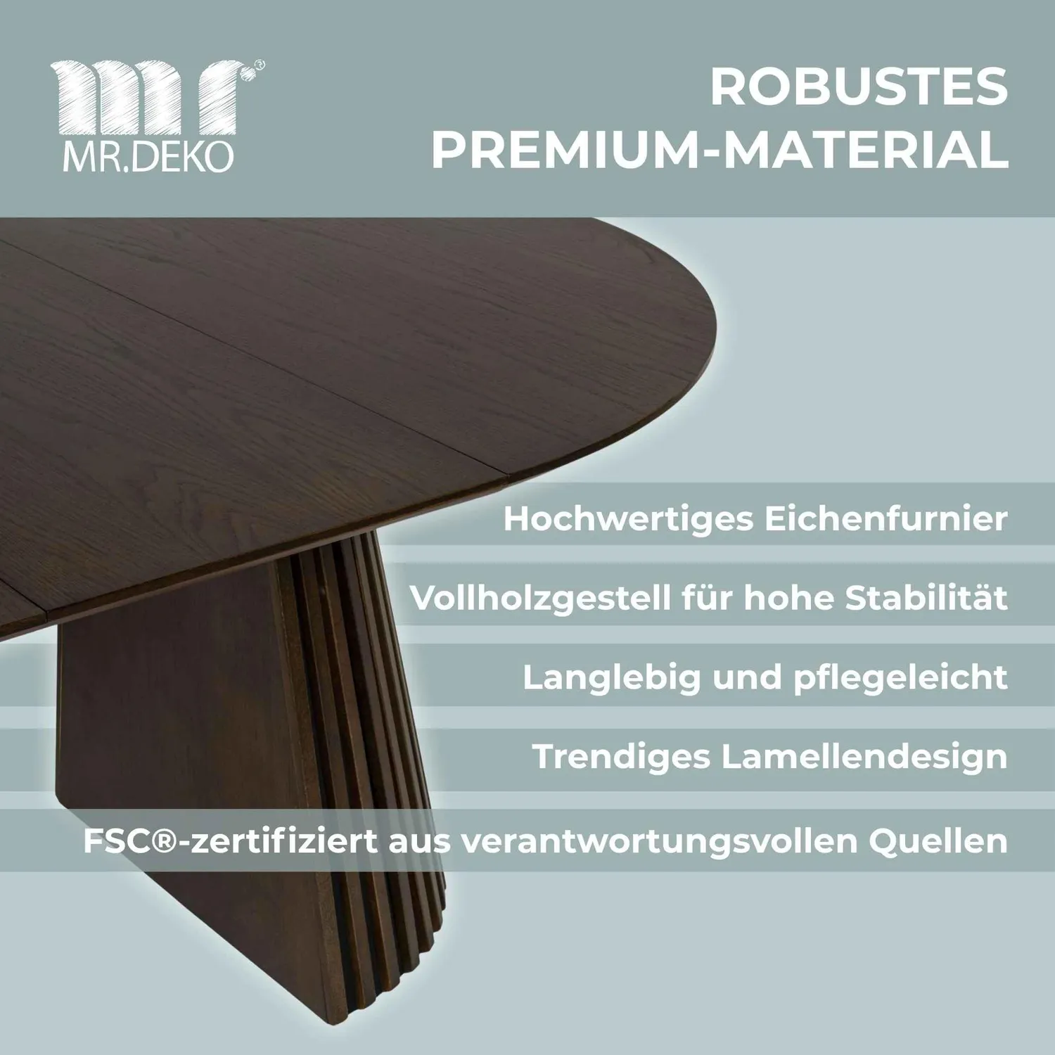 MR.DEKO Barletta Ausziehbarer Esstisch 120/210 cm Braun Eiche