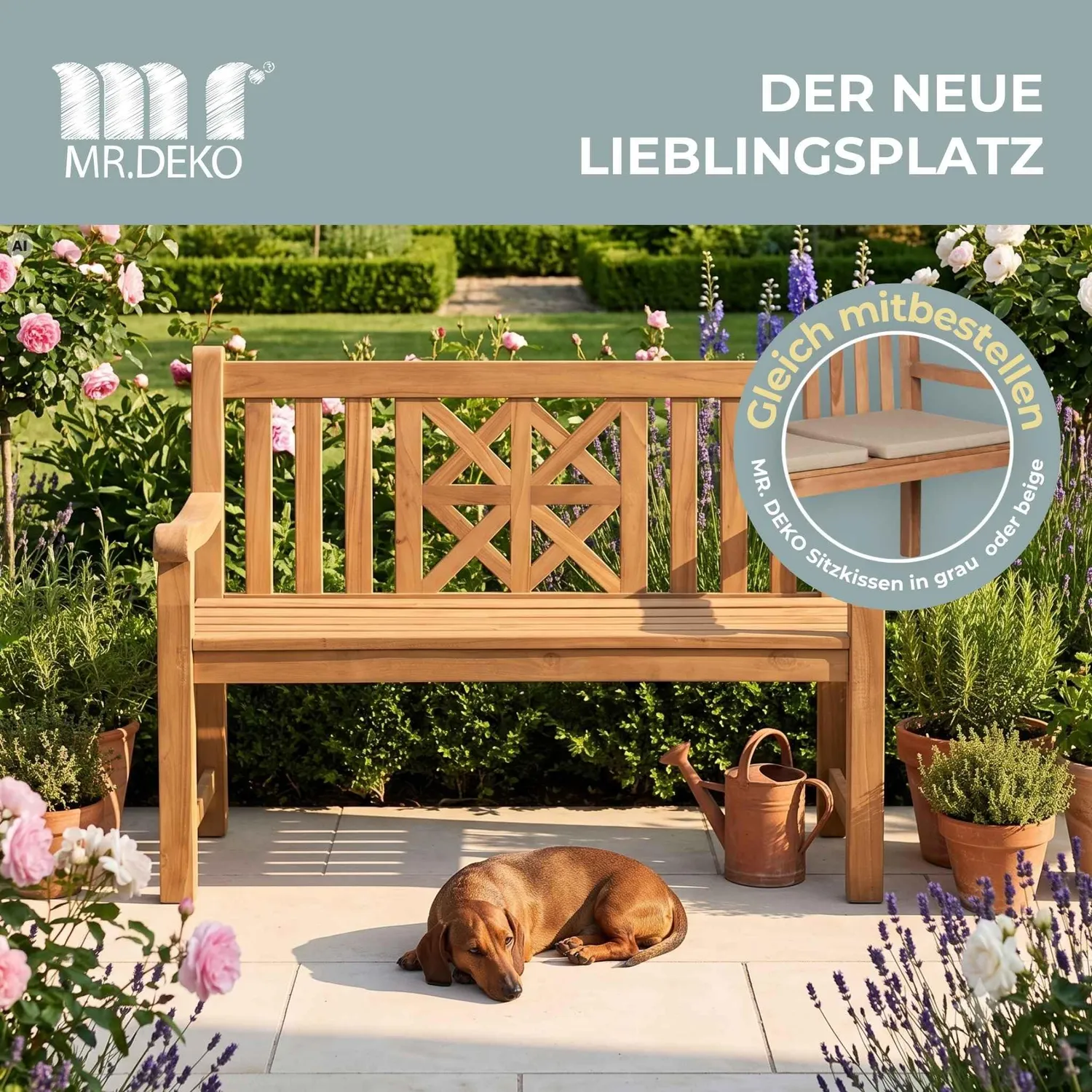 MR.DEKO Sailor Friesenbank 120 cm Teak Gartenbank wetterfest