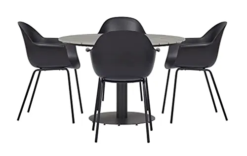 Envy Gartenmöbel-Set Rund 110 cm Fischgrät 4 Stühle Schwarz