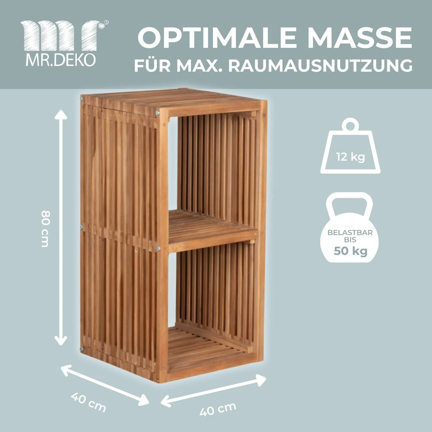 MR.DEKO Outdoor Regal 80x40 cm Teakholz 2 Fächer wetterfest