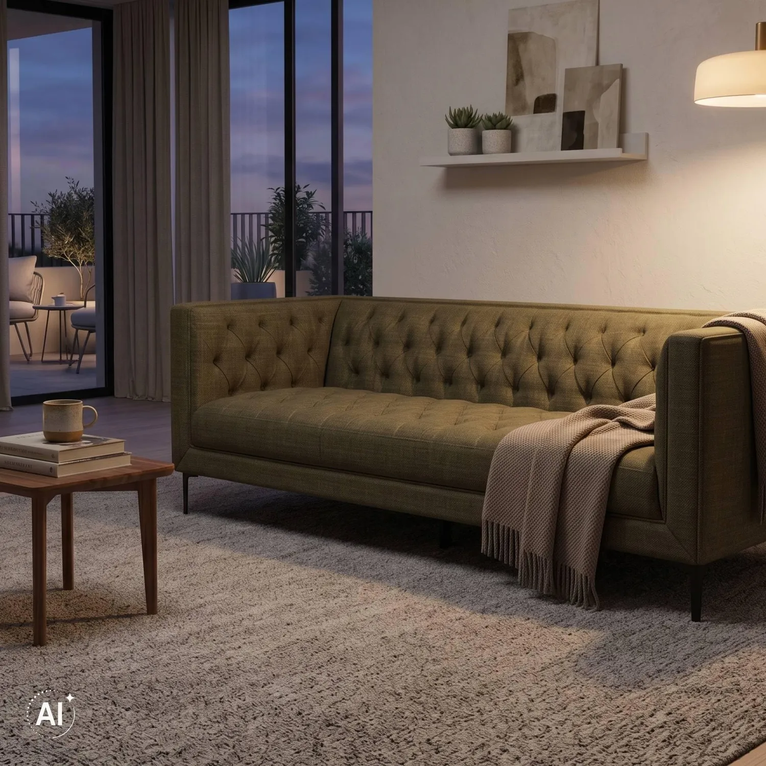 MR.DEKO Troia Lounge Sofa 3-Sitzer Grün mit Steppung