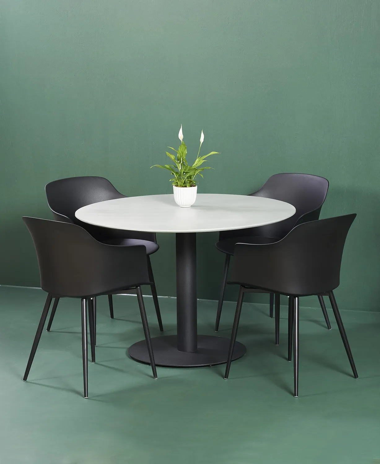 Envy Gartenmöbel-Set für 4 Personen Gartentisch 110 cm schwarze Stühle
