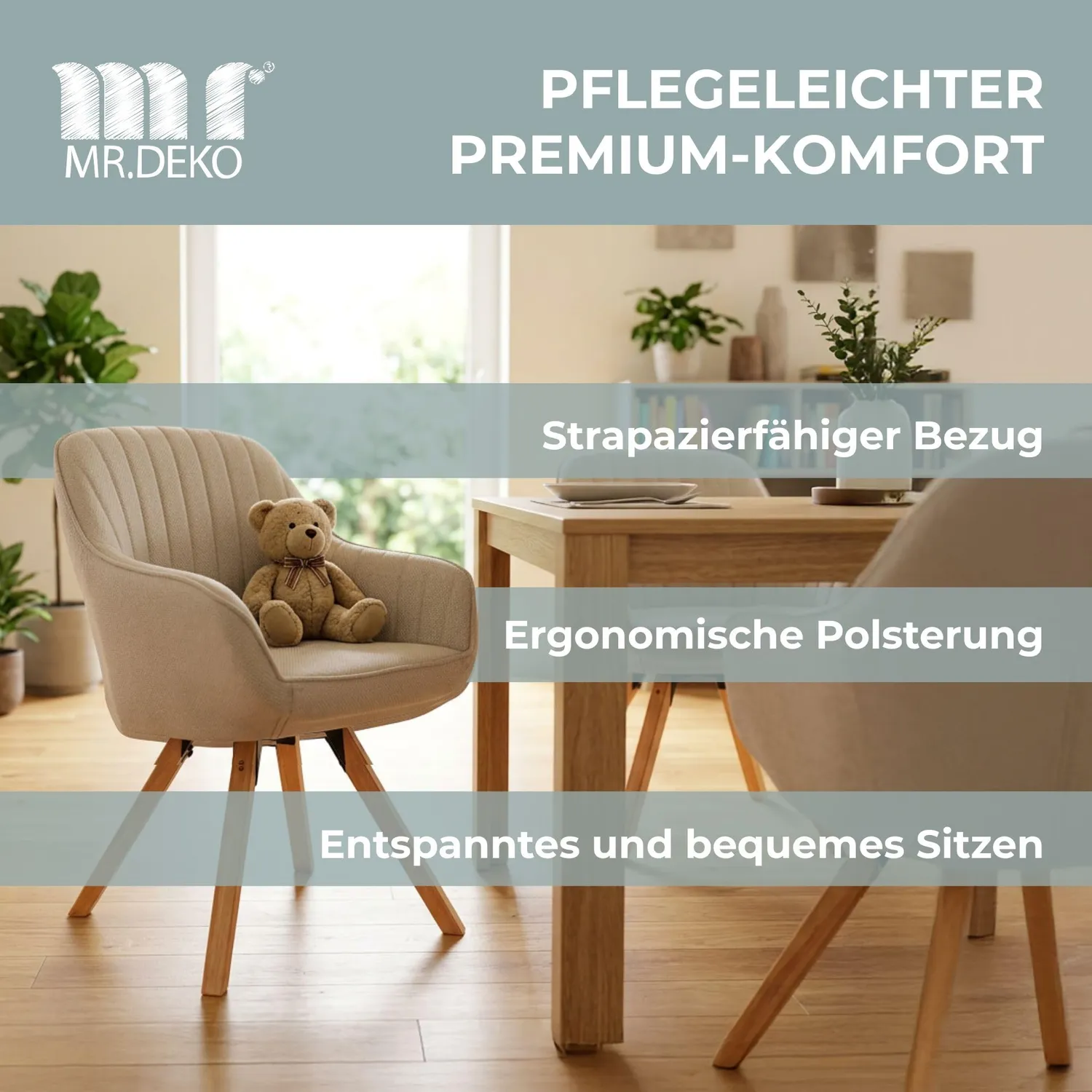 MR.DEKO Matera Esszimmerstühle 4er-Set Beige drehbar mit Armlehnen