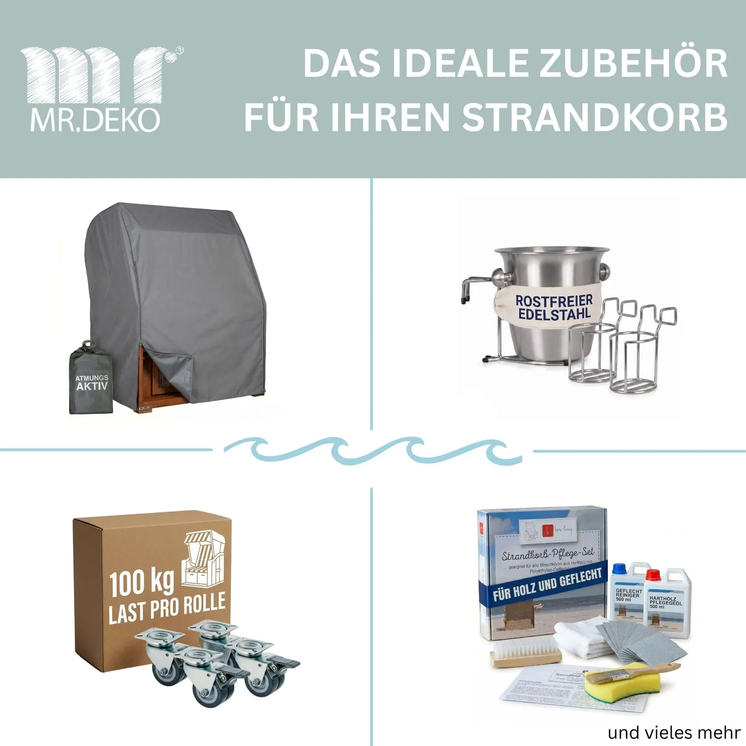 MR.DEKO Schleswig Strandkorb 2-Sitzer Dessin 560 Uni Grau