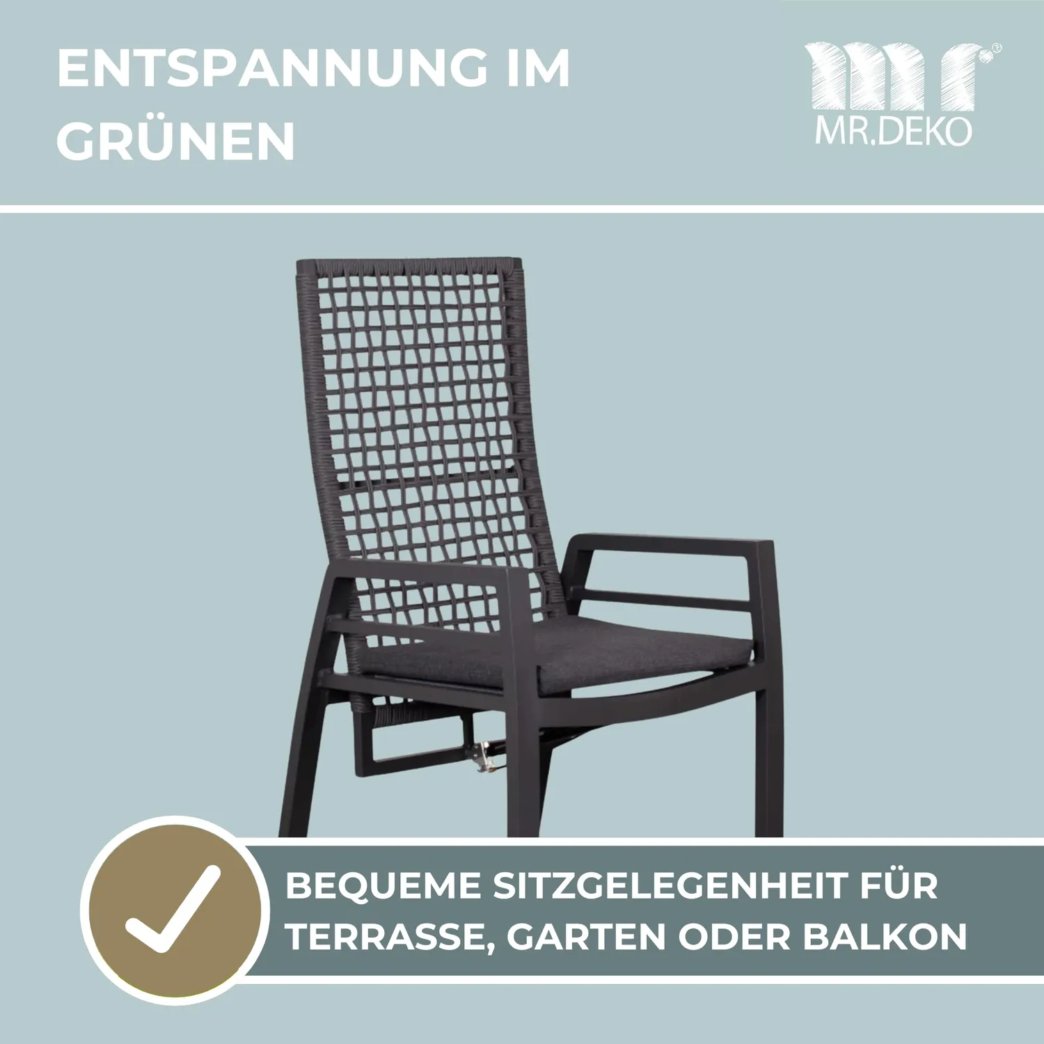 MR.DEKO Lucena Relaxsessel Gartenstuhl Anthrazit mit Sitzkissen