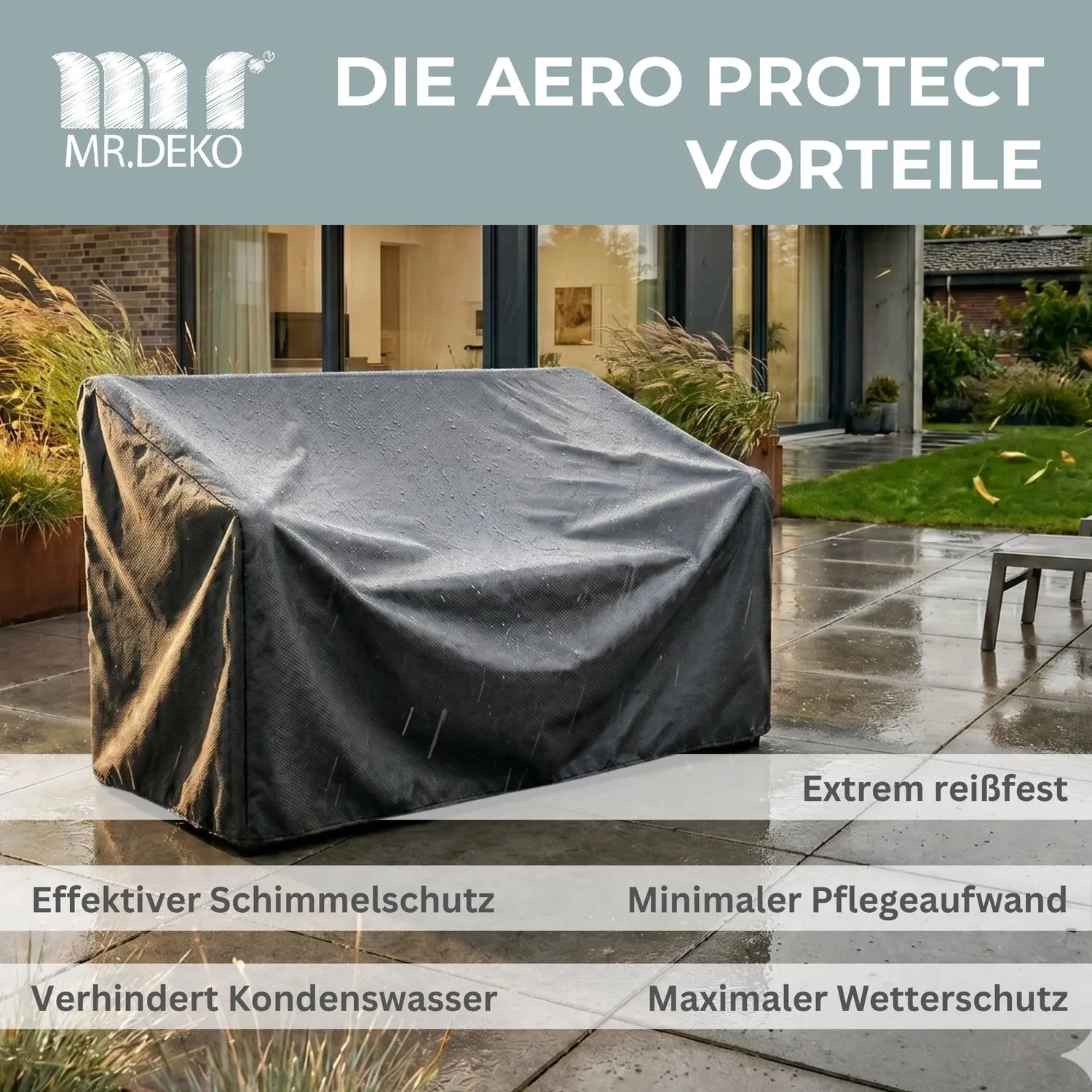 MR.DEKO Aero Protect Schutzhülle Gartenbank 130 cm Dunkelgrau