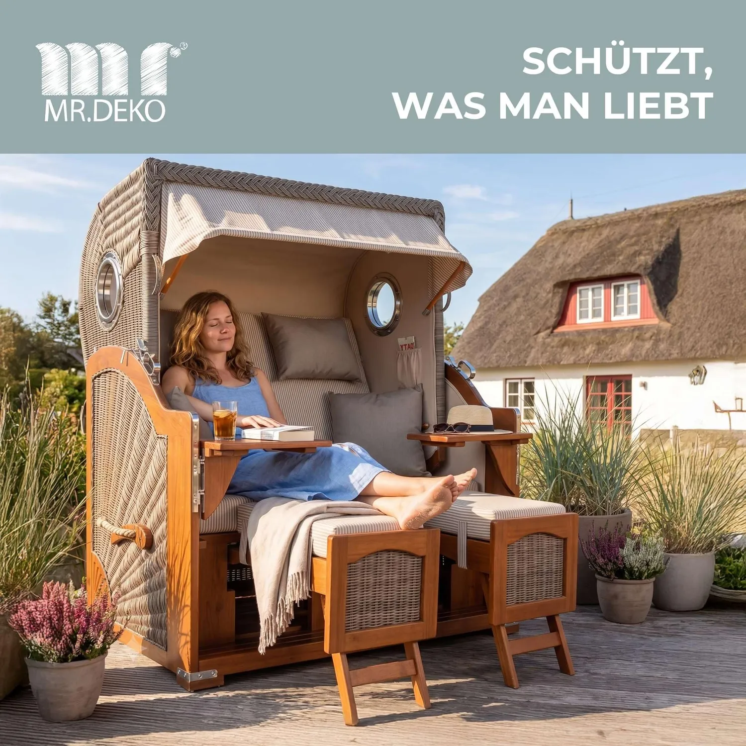 MR.DEKO Strandkorb Pflege-Set Universal 500 ml Holzöl und Reiniger