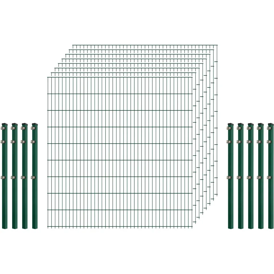 Standard-Zaunset 6/5/6 Doppelstab 8 Matten 9 Pfosten 200/183 cm Dunkelgrün Stahl