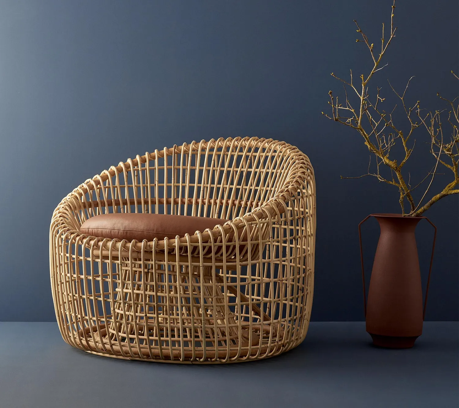 Cane-line Nest Round Chair Rattansessel natur mit Kissen-Set
