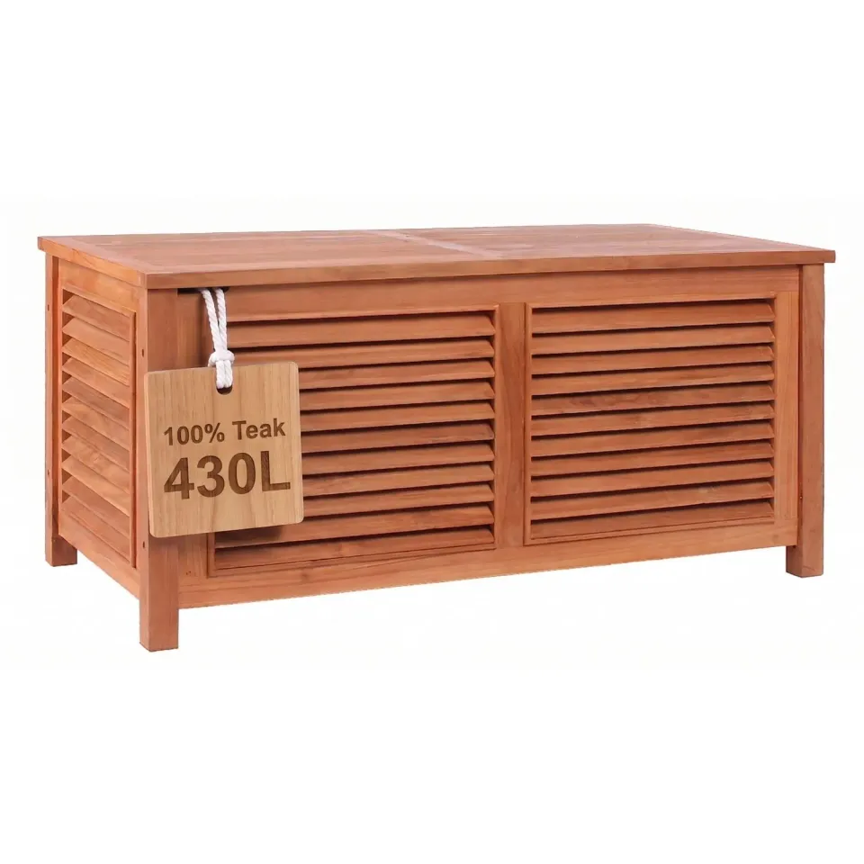 MR.DEKO Gartenbox Teak 430 l Auflagenbox 124 cm wetterfest