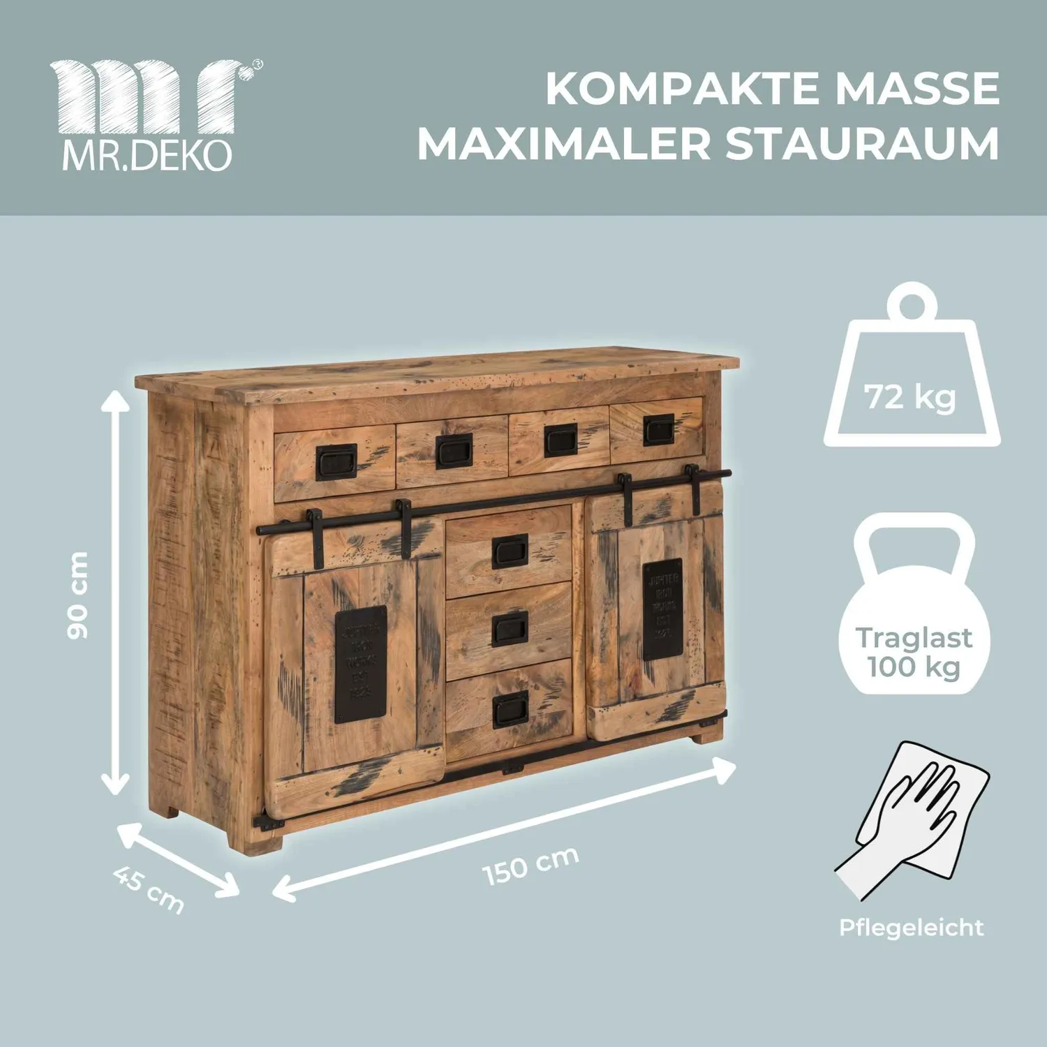 MR.DEKO Florenz Sideboard 150 x 45 x 90 cm Mangoholz
