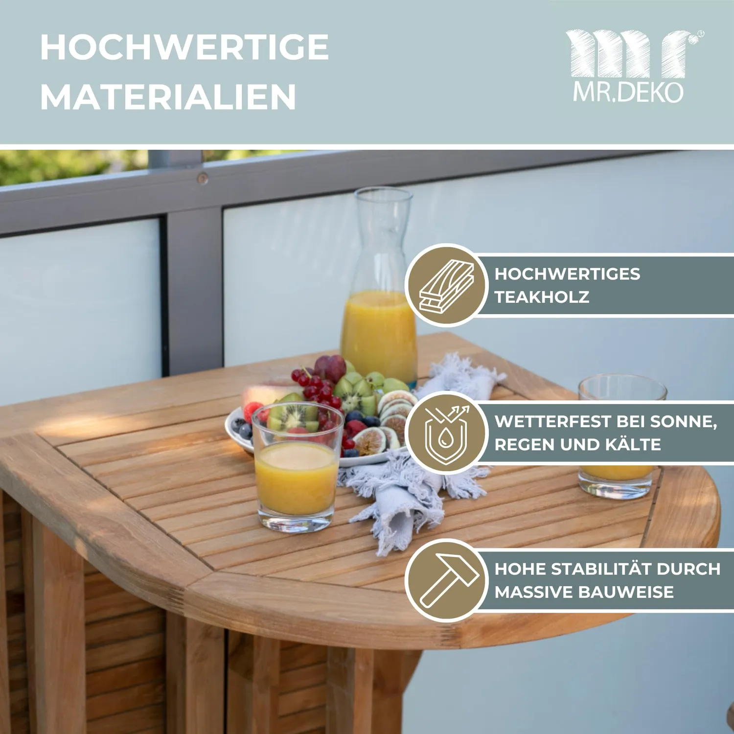 MR.DEKO Balcony Klapptisch 120 cm Teakholz oval