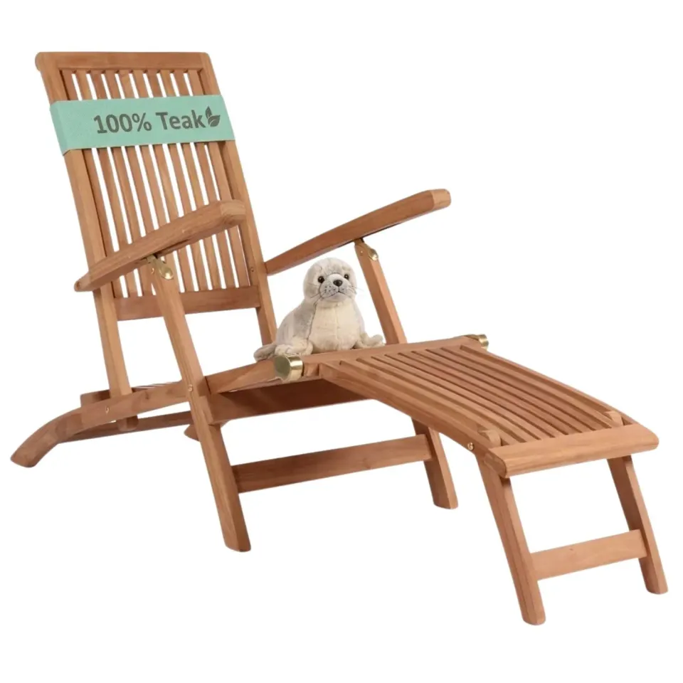 MR.DEKO Yacht Deckchair 170 cm Teakholz Liegestuhl klappbar