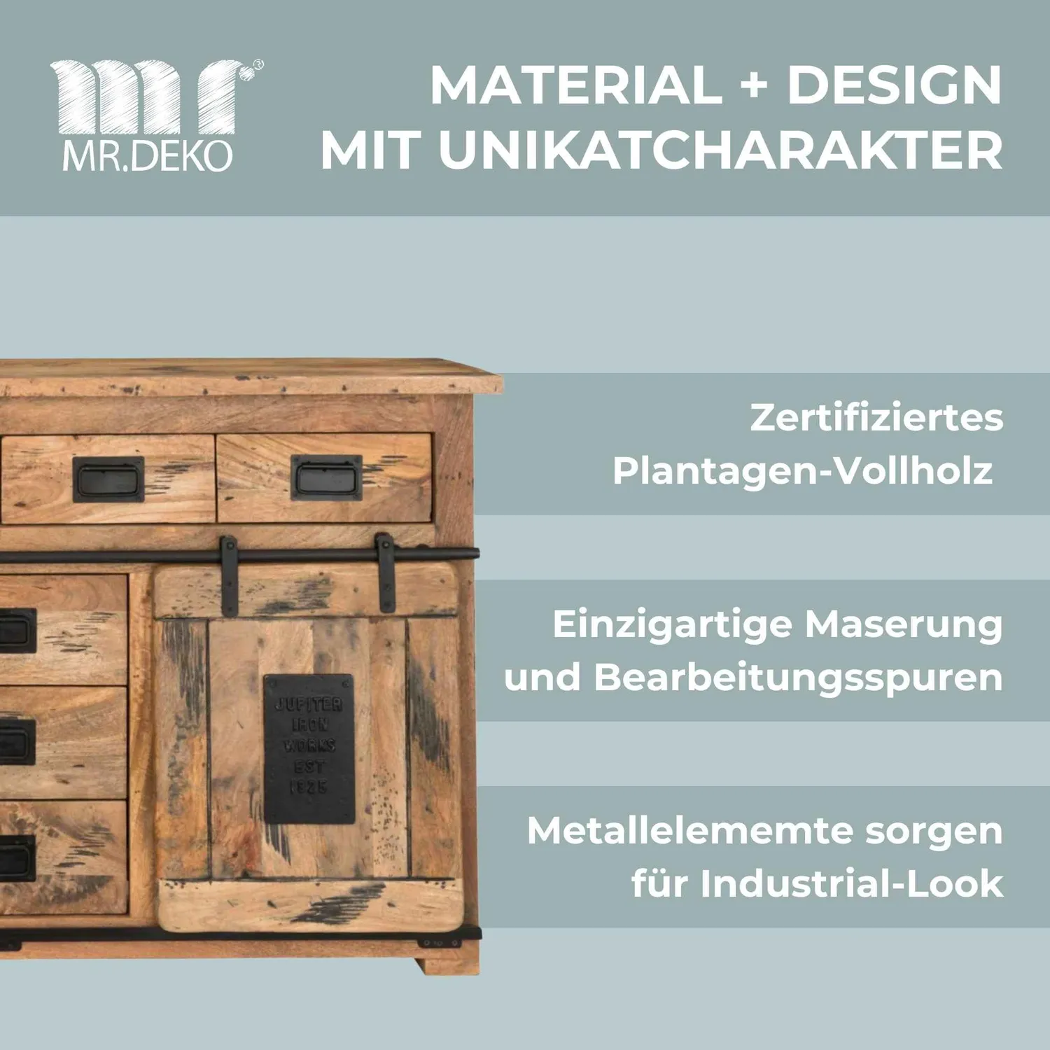 MR.DEKO Florenz Sideboard 150 x 45 x 90 cm Mangoholz